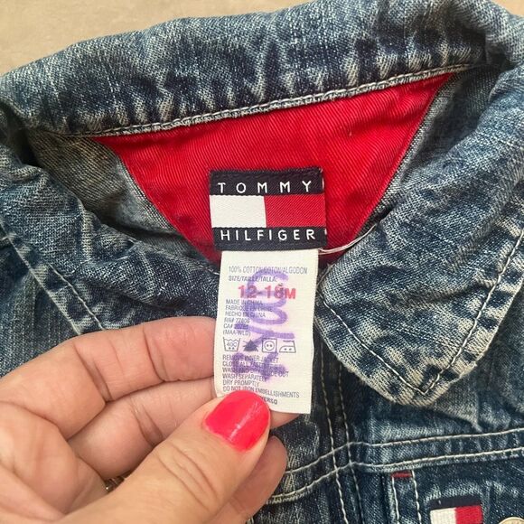80’s 90’s Y2K Tommy Hilfiger Patriotic USA FLAG Sz 12-18mos Denim Patch Jacket - Picture 8 of 9